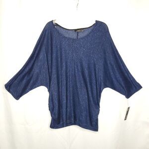 NEW Apt. 9 Knit Top Sweater XL OX Sparkly Blue Black Dolman Sleeve Semi Sheer